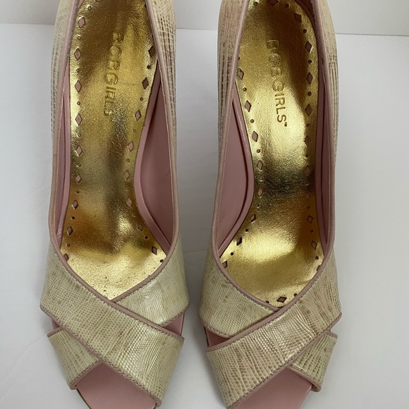 BCBGirls Cream/Pink Snake Print Heels - Picture 7 of 8